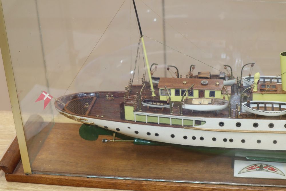 The Royal Danish Yacht model, glass case, overall length 95cm